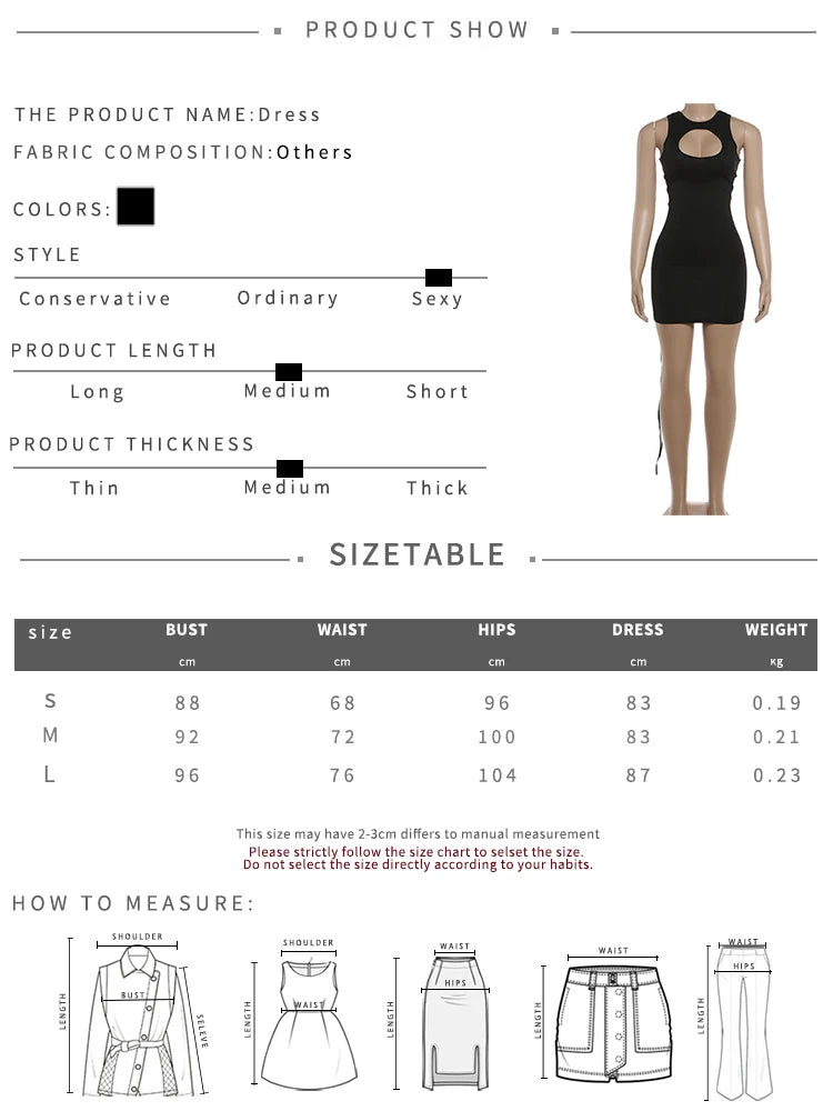 Sexy O-Neck Hollow Out Mini Dress with Metal Ring Cross Detailing for Women