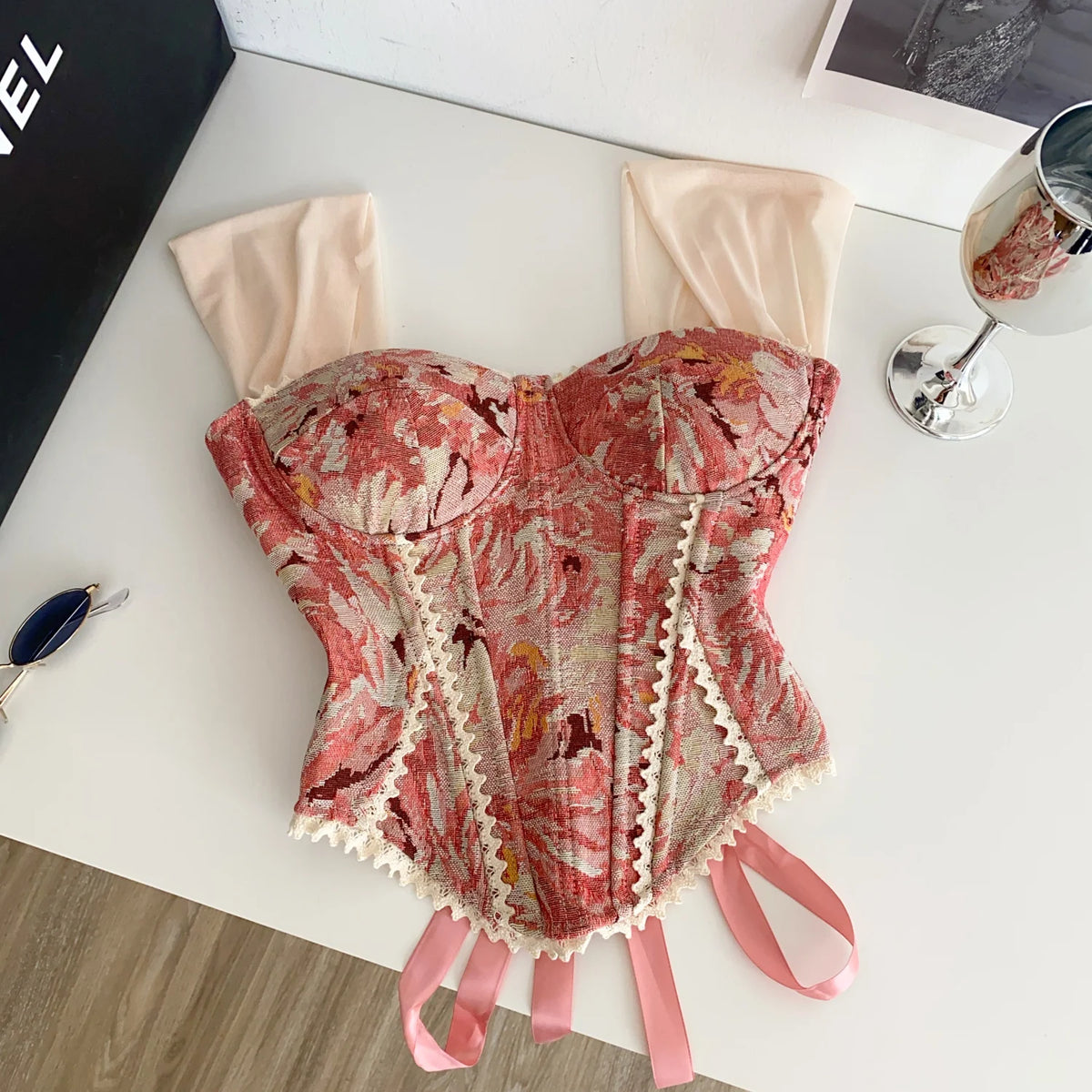 Vintage Floral Lace Spliced Camisole Tank Top for Women