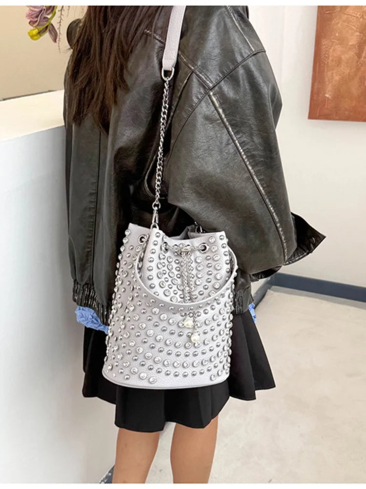 Rivet Bucket Bag With Chain Strap