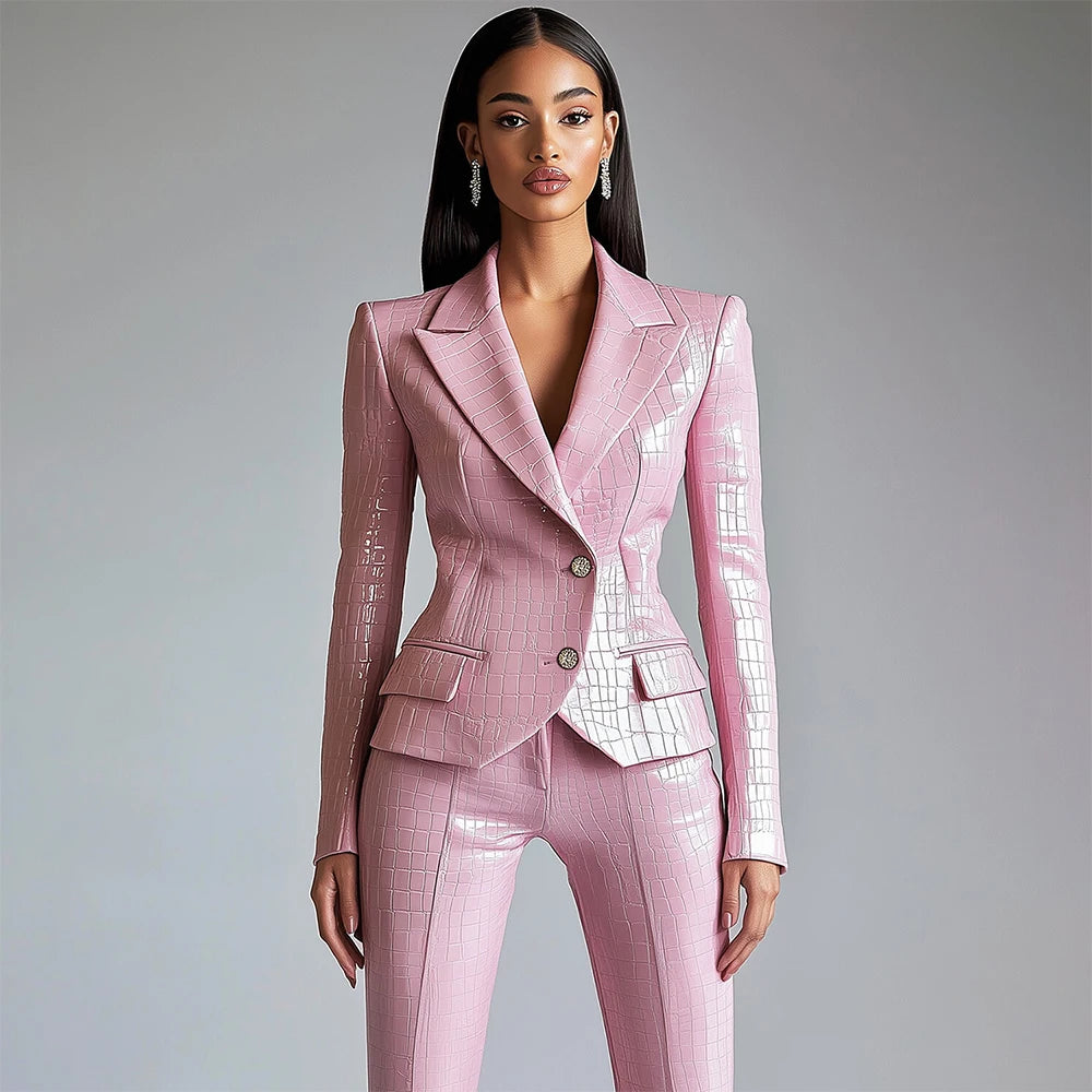 Elegant Pink Alligator Pattern Single Breasted Blazer For Women