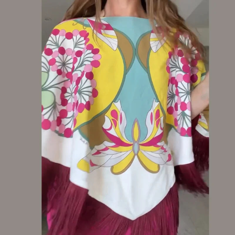 Elegant Floral Print Feather Hem Maxi Dress For Women