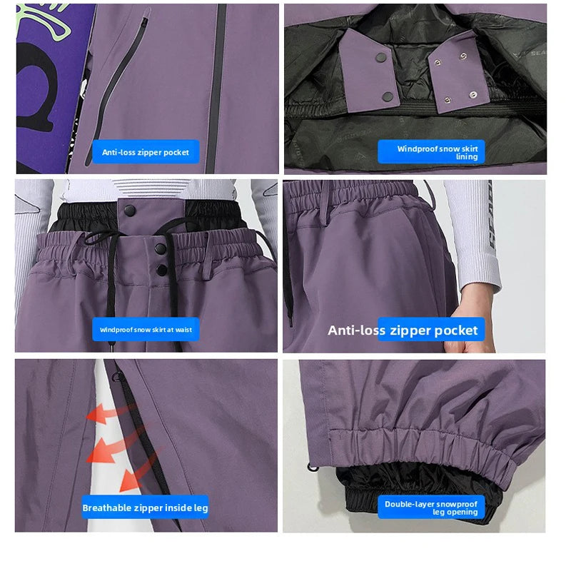 Waterproof Fleece-Lined Hooded Windbreaker Set for Women