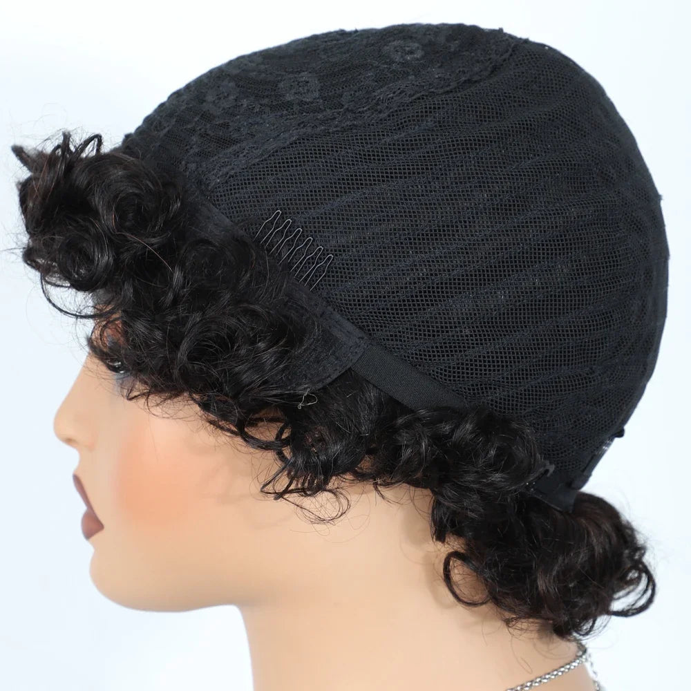 Short Kinky Curly Pixie Bob Human Hair Wig for Women