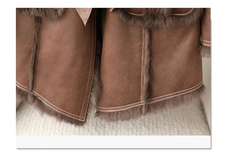 JT459 Whole Skin Rabbit Fur Warm Coat Female Sheep Curly Hair Collar Winter Young Mid-length Jacket