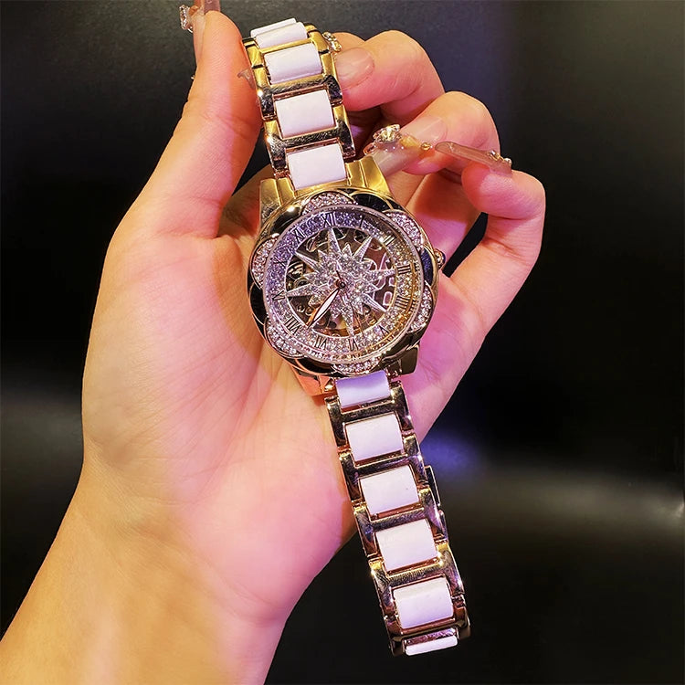 Skeleton Dial Diamond Accent Quartz Watch