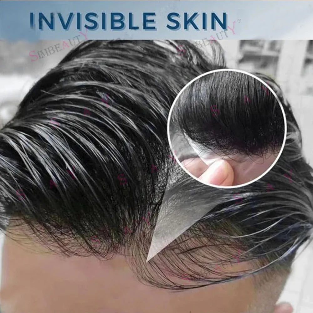 Natural Gray Human Hair Toupee With Realistic Hairline for Men