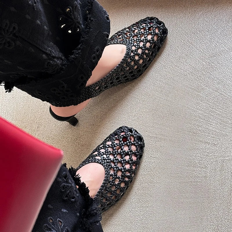 Handmade French Style Cut Out Weave Sandals for Women