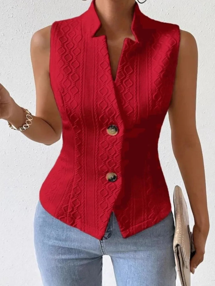 Solid Color Slim Fit Sleeveless Vest With Stand Up Collar for Women