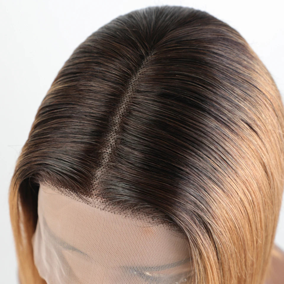 Short Straight Highlight Blonde Lace Front Bob Wig for Women