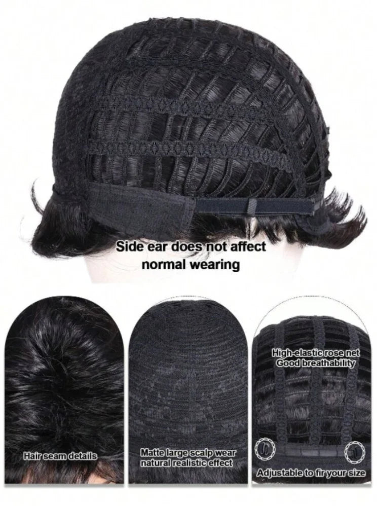 Natural Fluffy Curly Synthetic Wig With Side Edges 12 Inches For Women