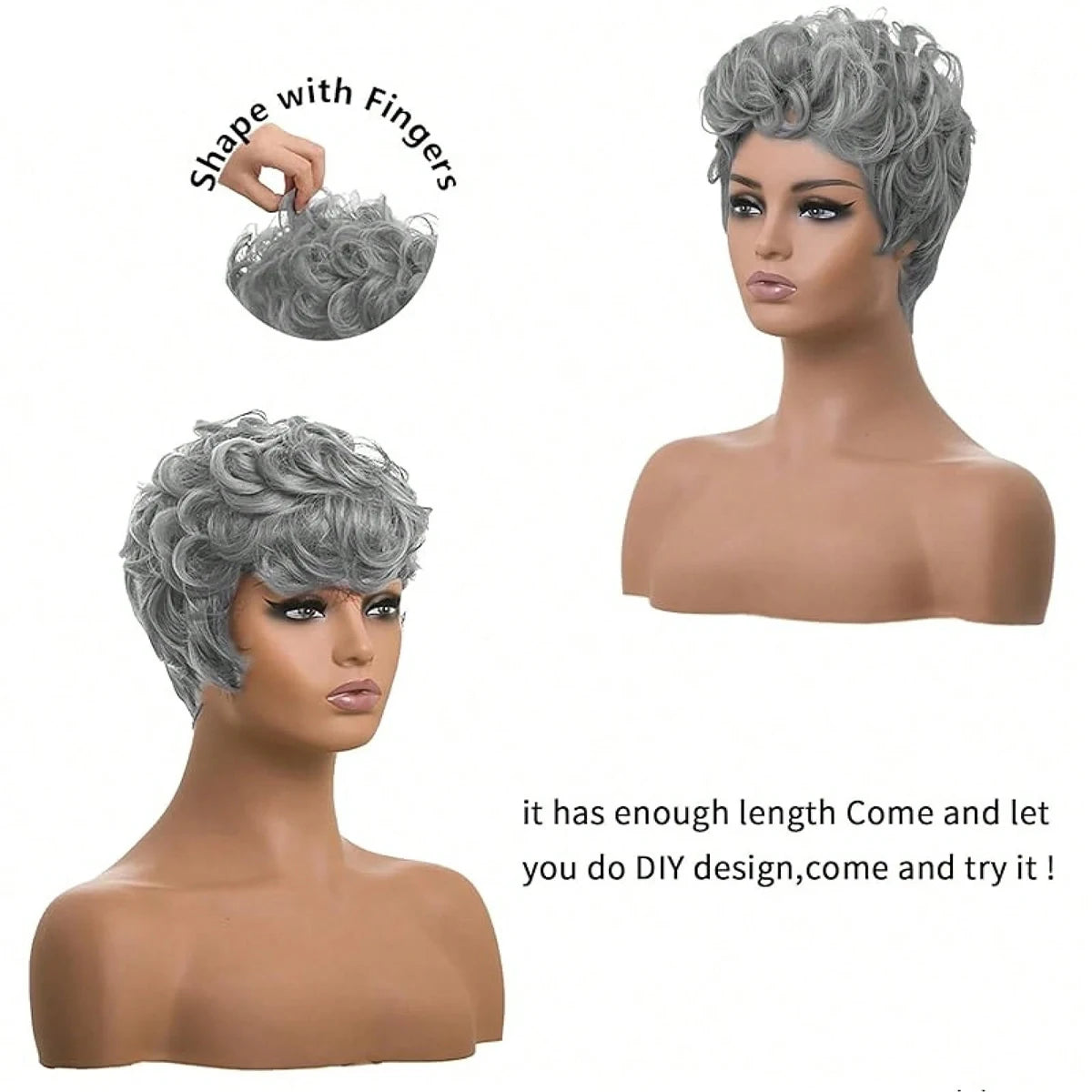 Silky Soft Natural Grey Short Curly Pixie Wig for Women