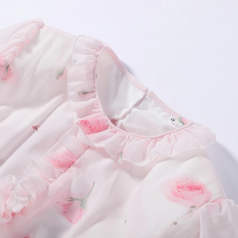 Floral Print Chiffon Tiered Ruffle Maxi Dress for Women