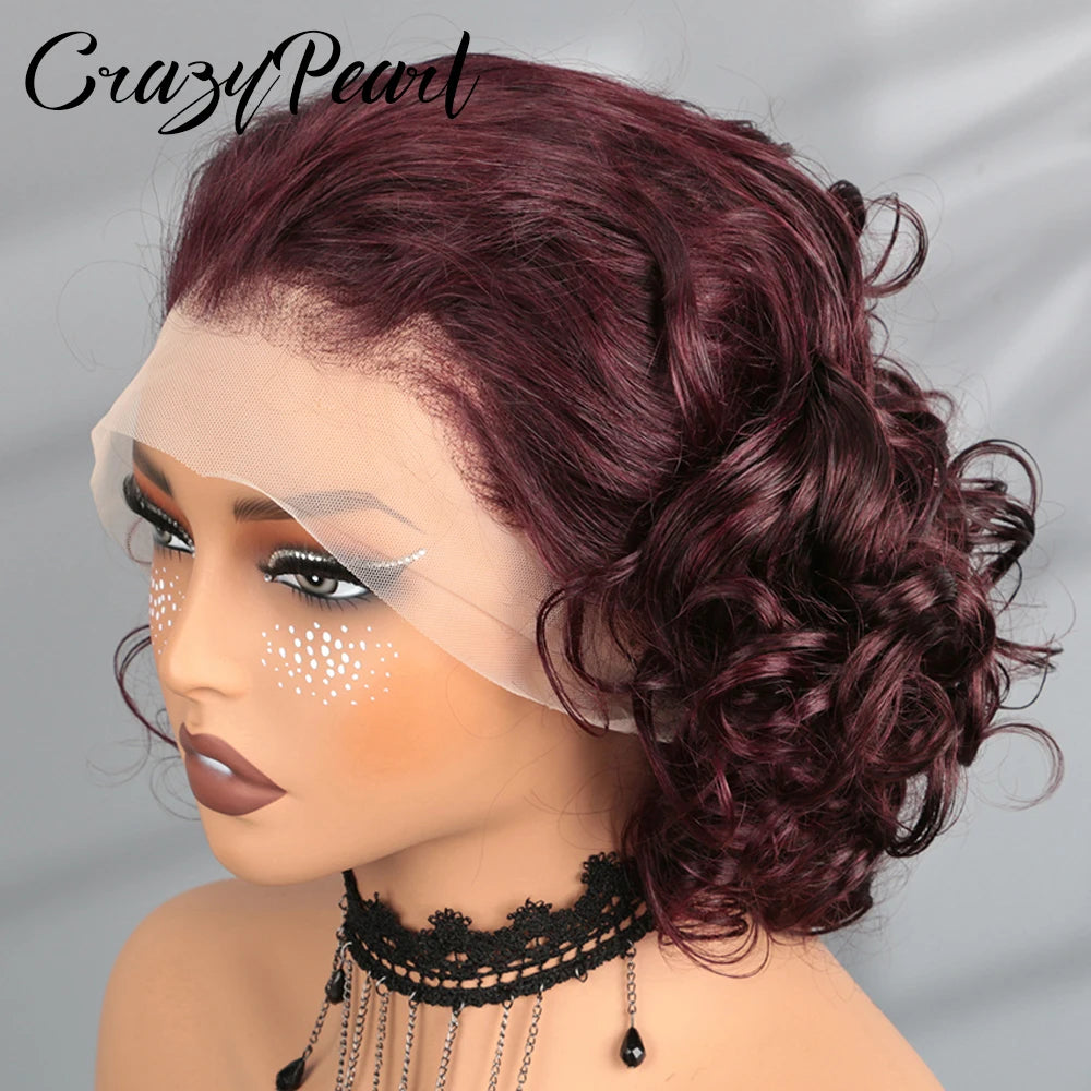 Burgundy Loose Wave Lace Front Human Hair Wig for Black Women
