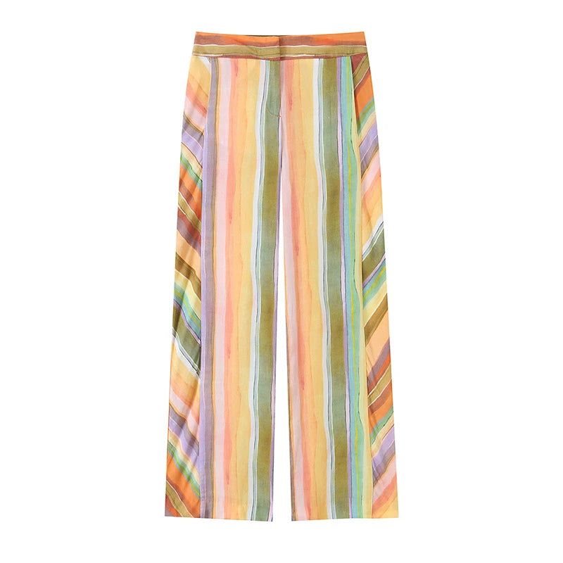 Cotton Striped High Waist Two Piece Summer Set For Women