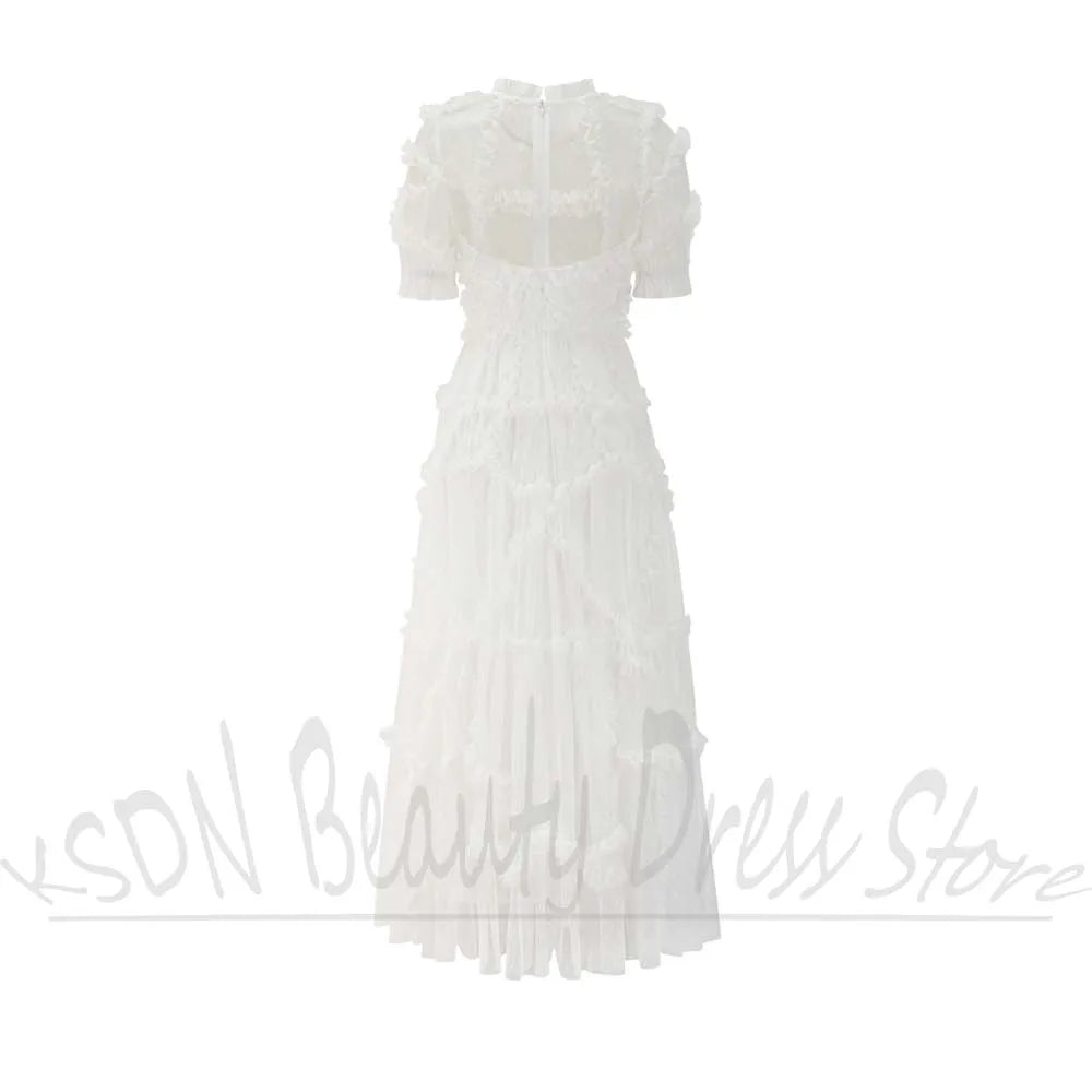 Elegant Dot Organza Dress With Ruffles for Women