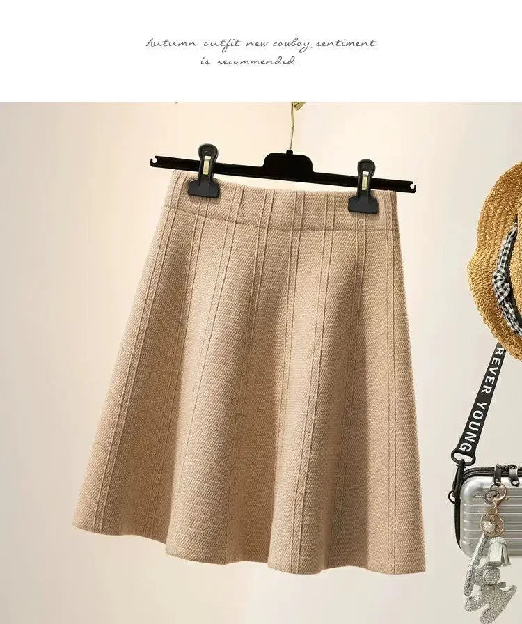 Solid Color High Waist Elastic Knitted Mini Skirt For Women