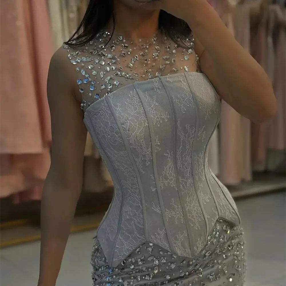 Contessa Dubai Custom Elegant Mermaid Prom Dress Shiny Crystal Skirt Vestidos de noche Sleeveless Formal evening events dress