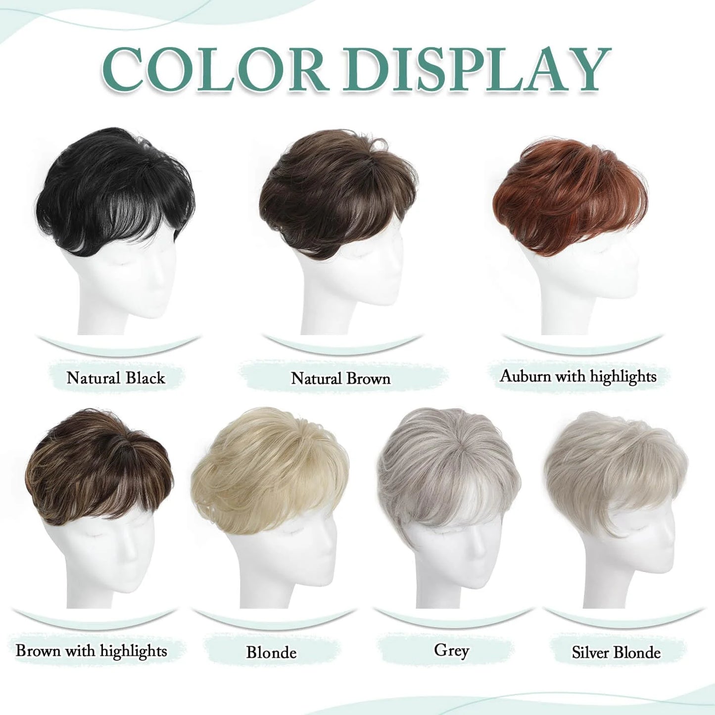 Pixie Cut Hair Toppers for Women 6.8" x 7" Short Hair Topper Fluffy Synthetic Hair Topper Clip in Top Wavy Replacement Wiglets