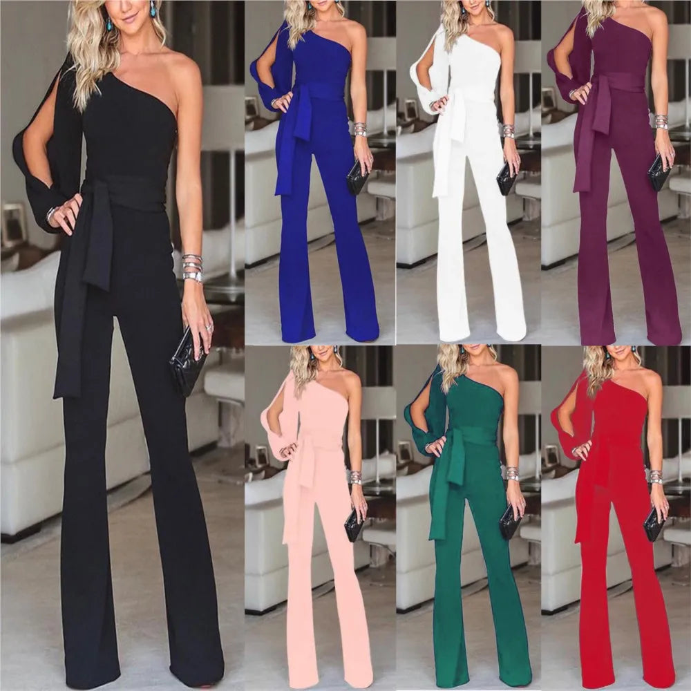 Elegant Slim-Fit One-Sleeve Party Jumpsuit for Women