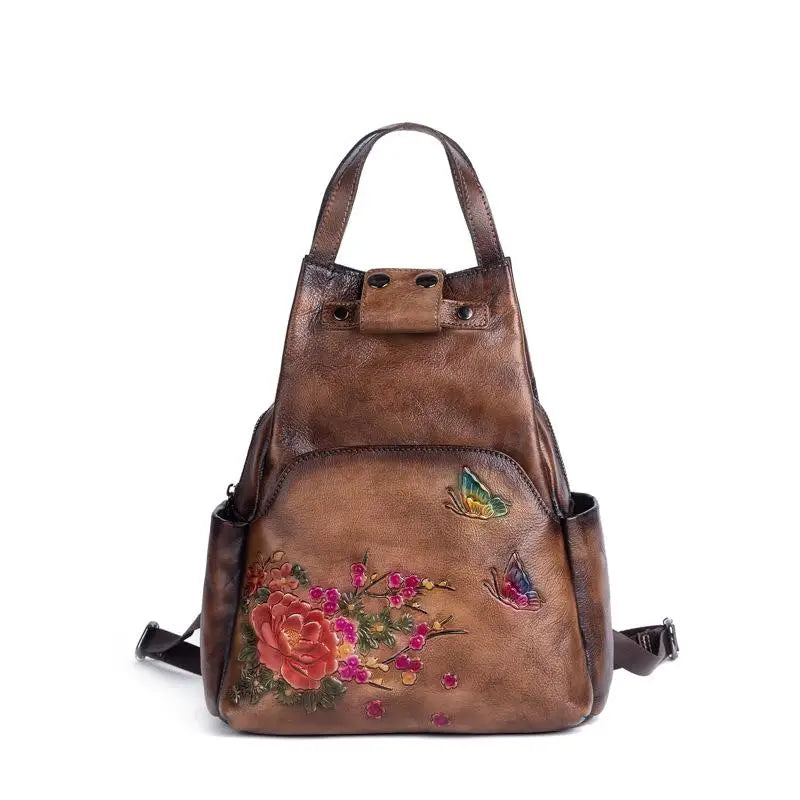 Genuine Leather Embossed Vintage Shoulder Bag for Women