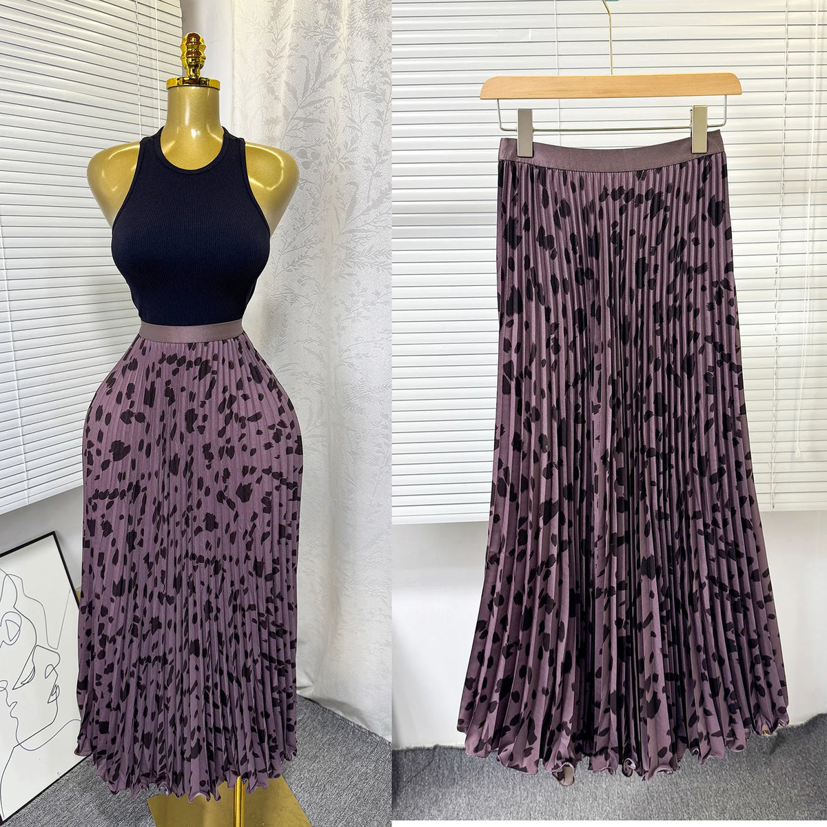 Floral Ruffle A Line Midi Skirt with Elastic Waist for Women