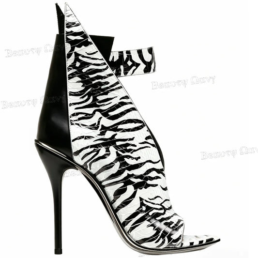Two Tone Open Toe Slim Heel Sandals