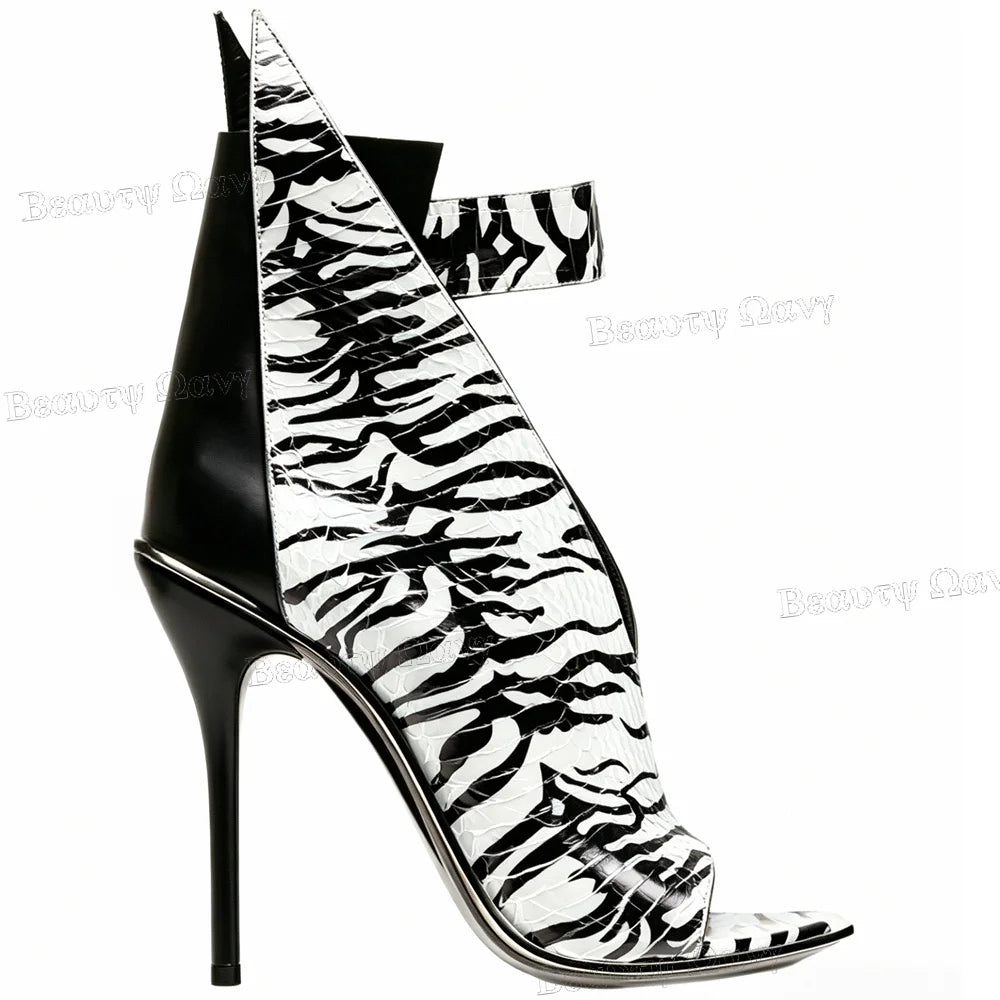 Two Tone Slim Heel Ankle Buckle Open Toe Sandals for Women