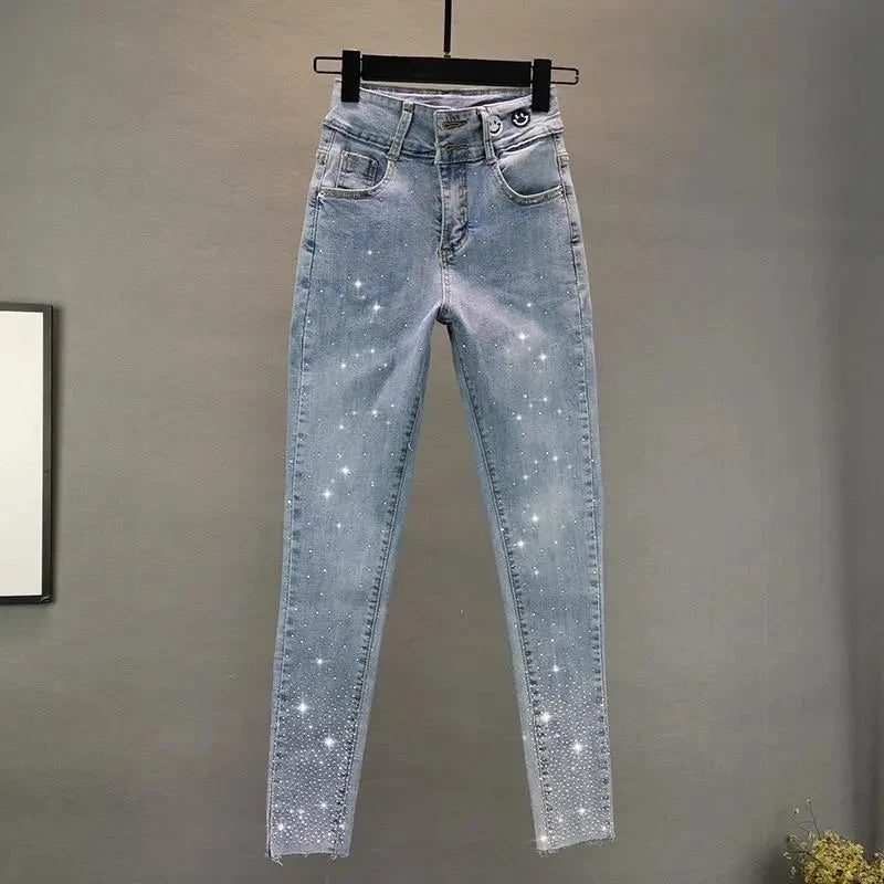 Elastic Slim Cotton Denim Jeans With Five Pockets for Women