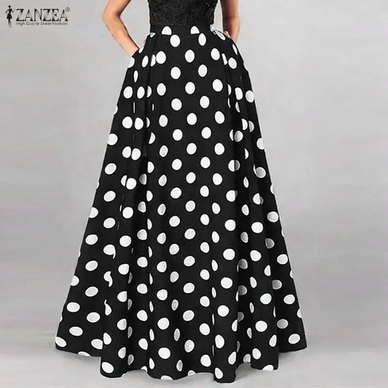 Polka Dot Pleated Maxi Skirt