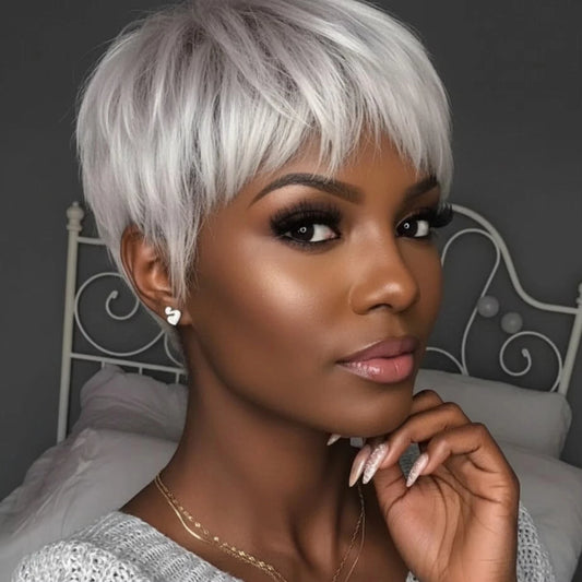 Textured Silver Pixie Wig