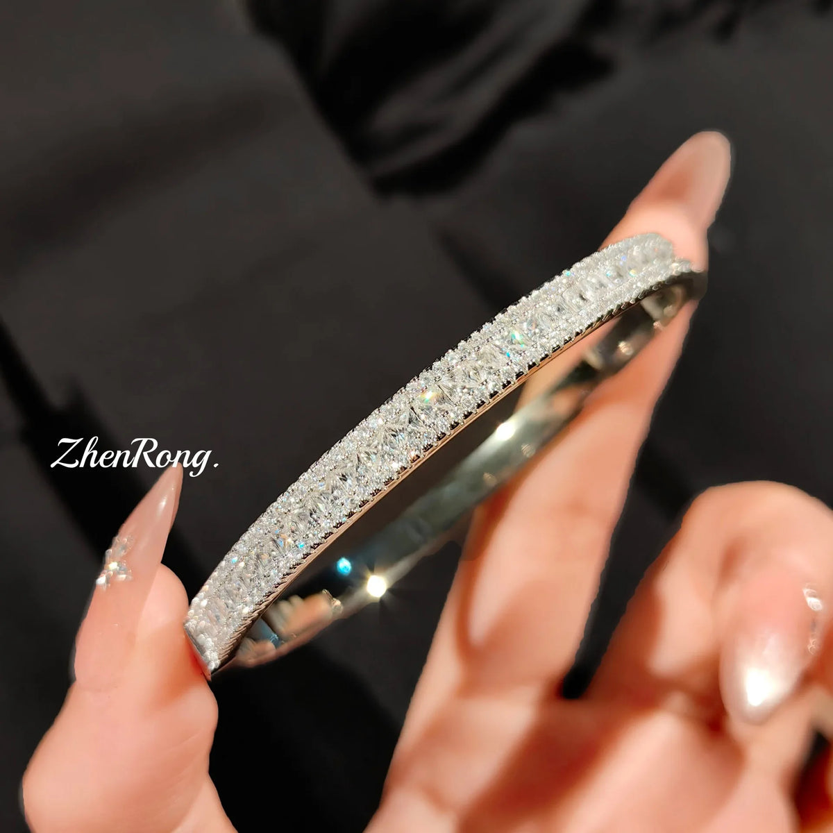Elegant Gold Tone Paved Zirconia Bangle Bracelet for Women