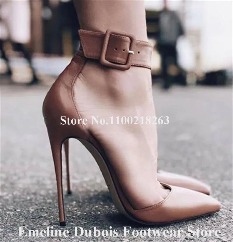 Elegant Pointed Toe Buckle Strap Stiletto Pumps for Women