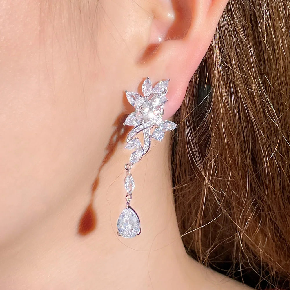 Flower Cubic Zirconia Clip-On Earrings
