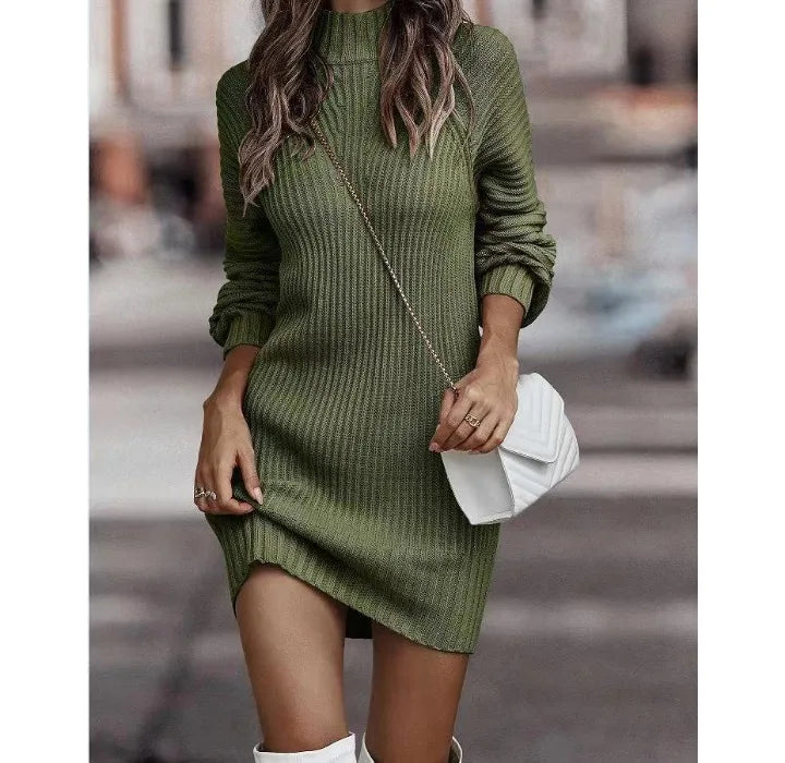 White Knit Lantern Sleeve Dress