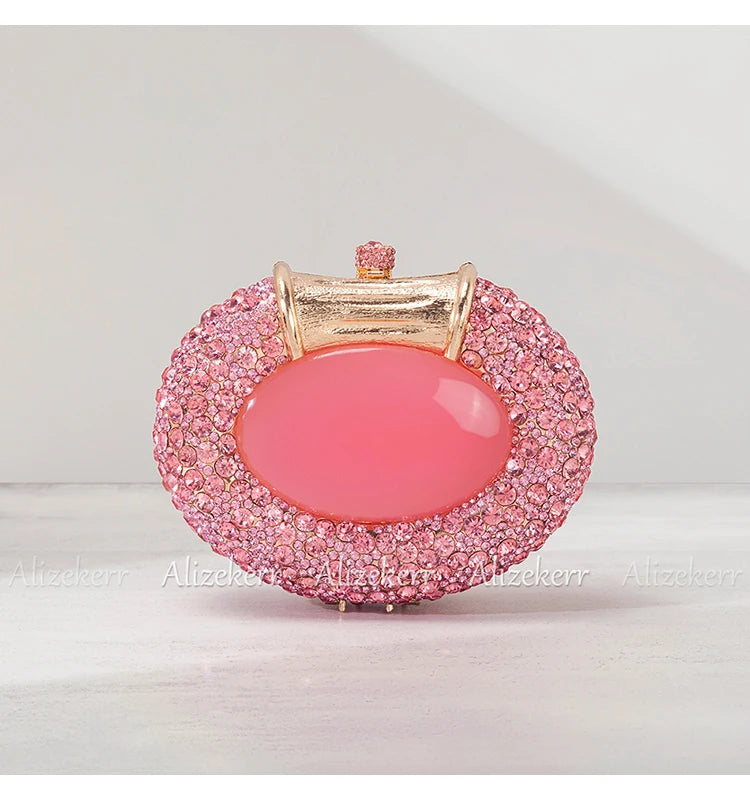 Shimmering Crystal Embellished Oval Evening Clutch for Women