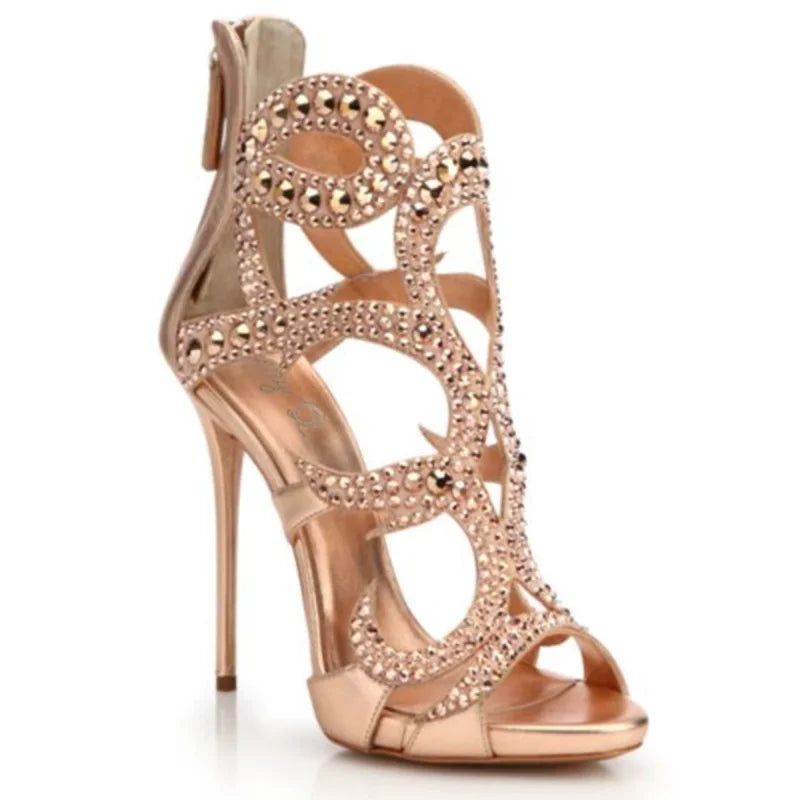 Rhinestone Patent Leather Thin High Heels for Women