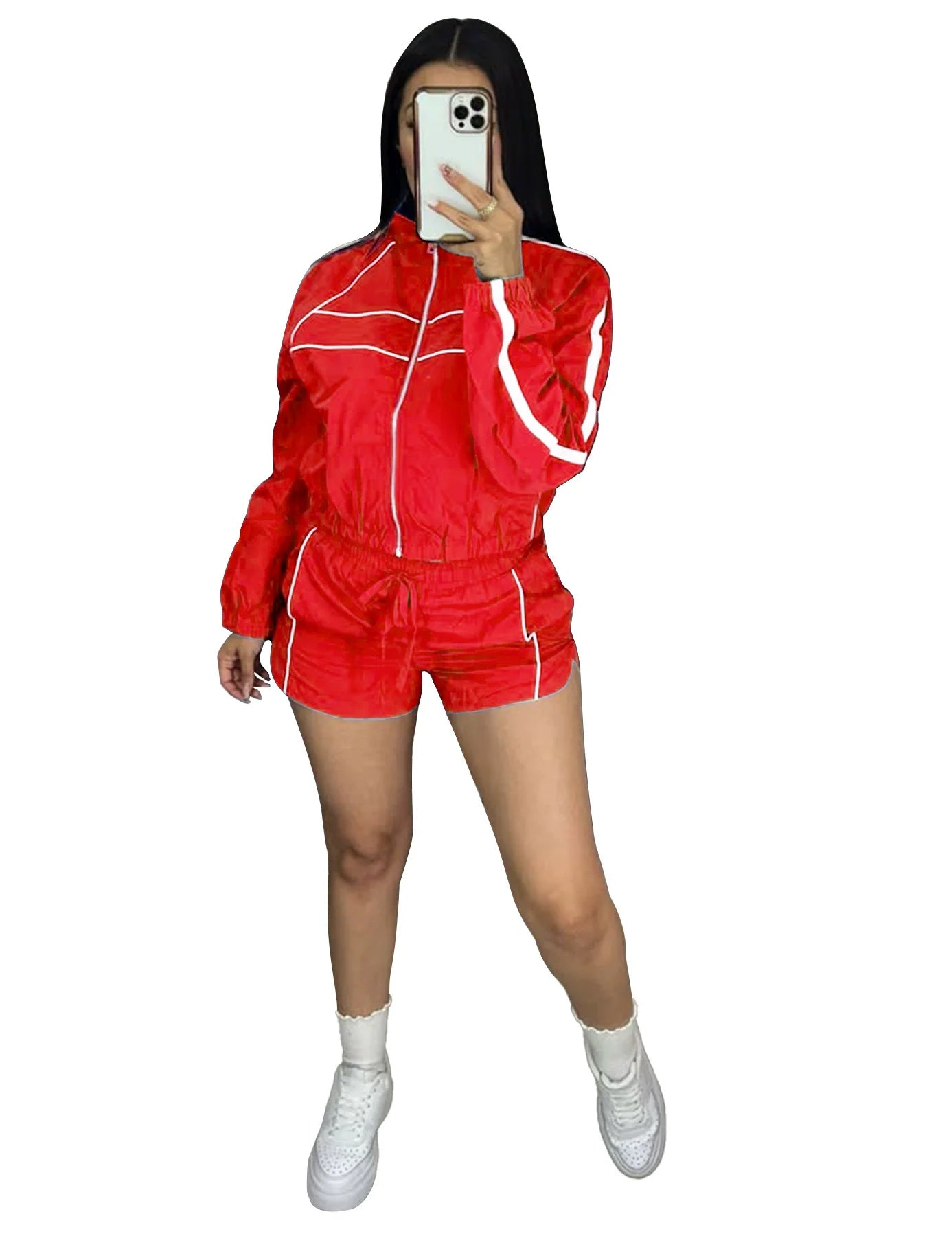 Athletic V Neck Long Sleeve Casual Lounge Set for Women