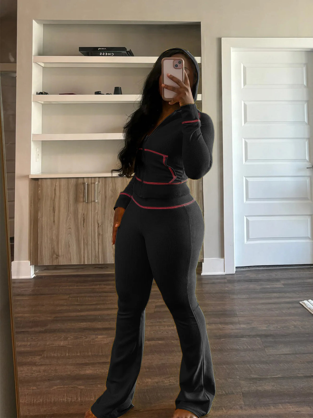 Hooded Long Sleeve Two Piece Matching Pants Set for Women