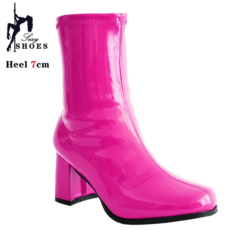 Leather Zip Round Toe Square Heel Ankle Boots for Women