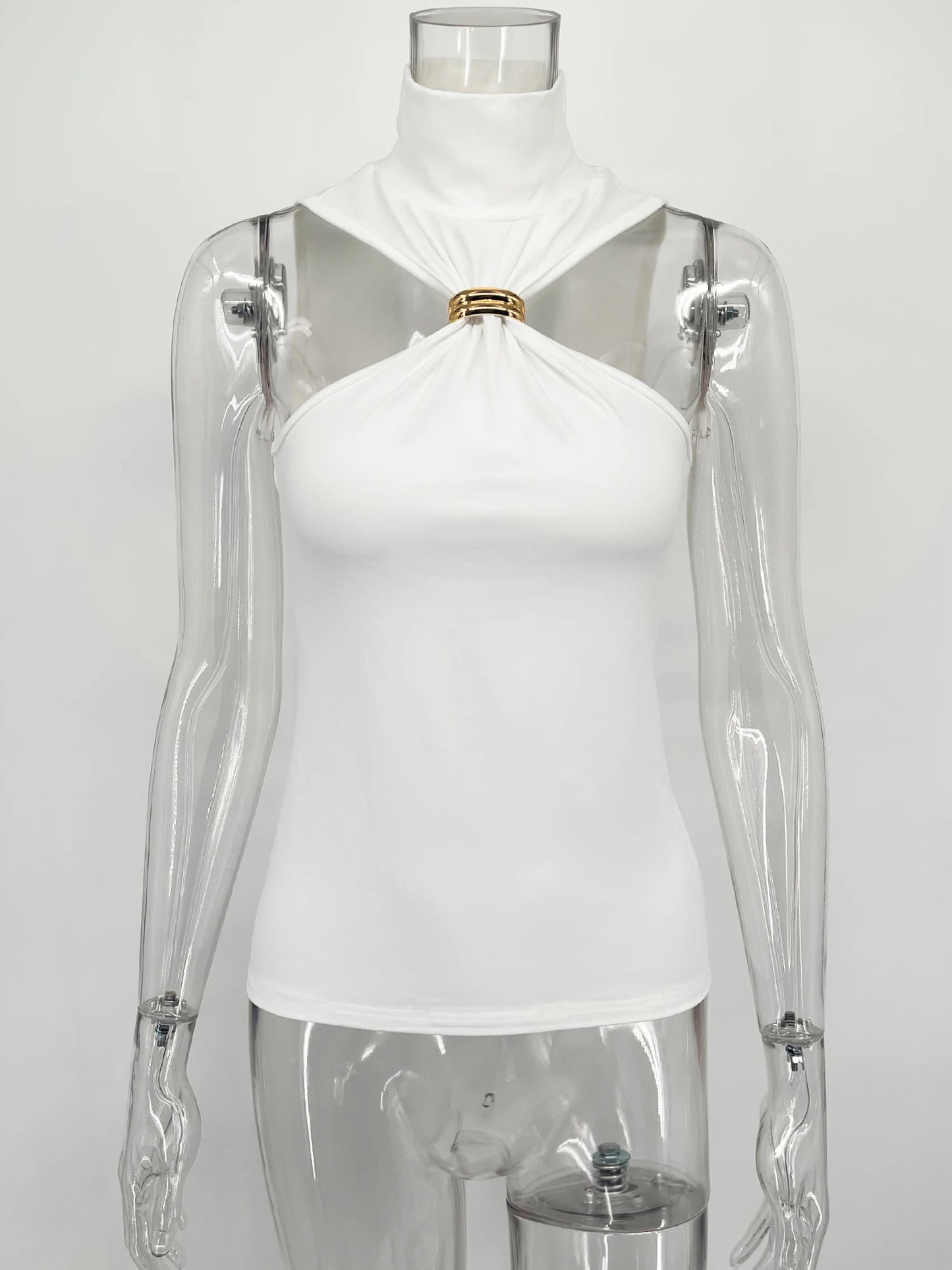 TARUXY Gold Ring Sleeveless Off-shoulder Top Female High Elasticity Fashion Slim Camis Streetwear 2025 New Summer Lady T shirt