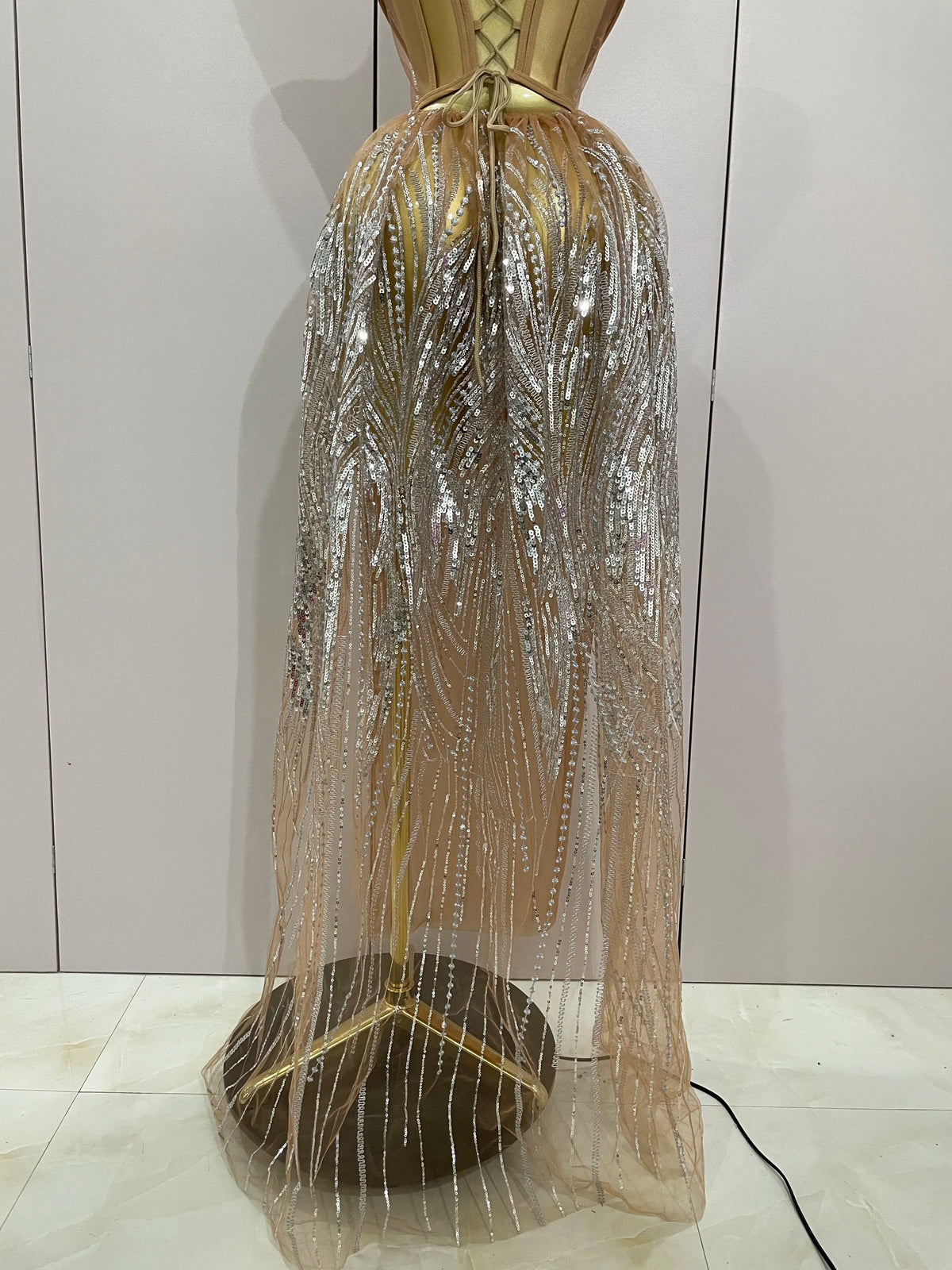 Elegant Sparkly Diamond Sequins Sexy Strapless See-Through Long Dress Women Evening Birthday Party Dress Nightclub Stage Costume