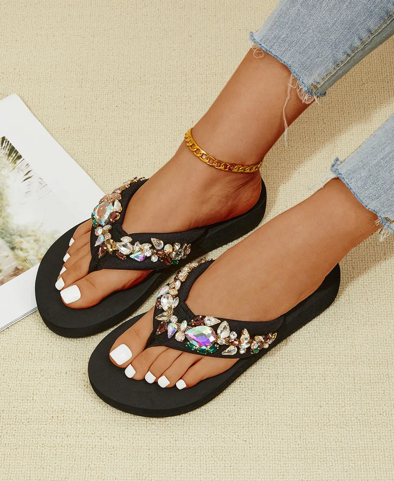 Crystal Accent Clip Toe Casual Summer Sandals For Women