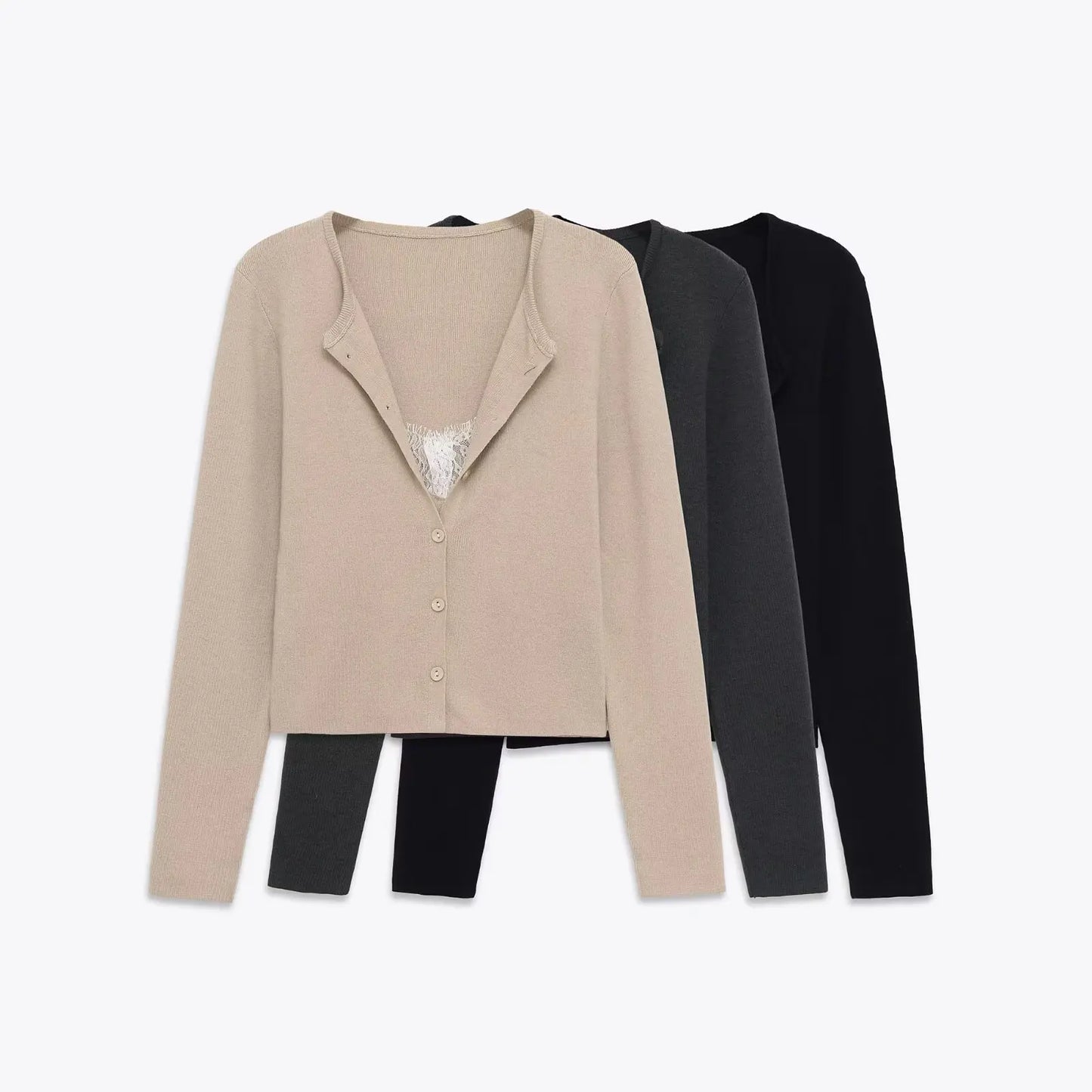 Slim Lace Knit Cardigan With V Neck Lightweight for Women