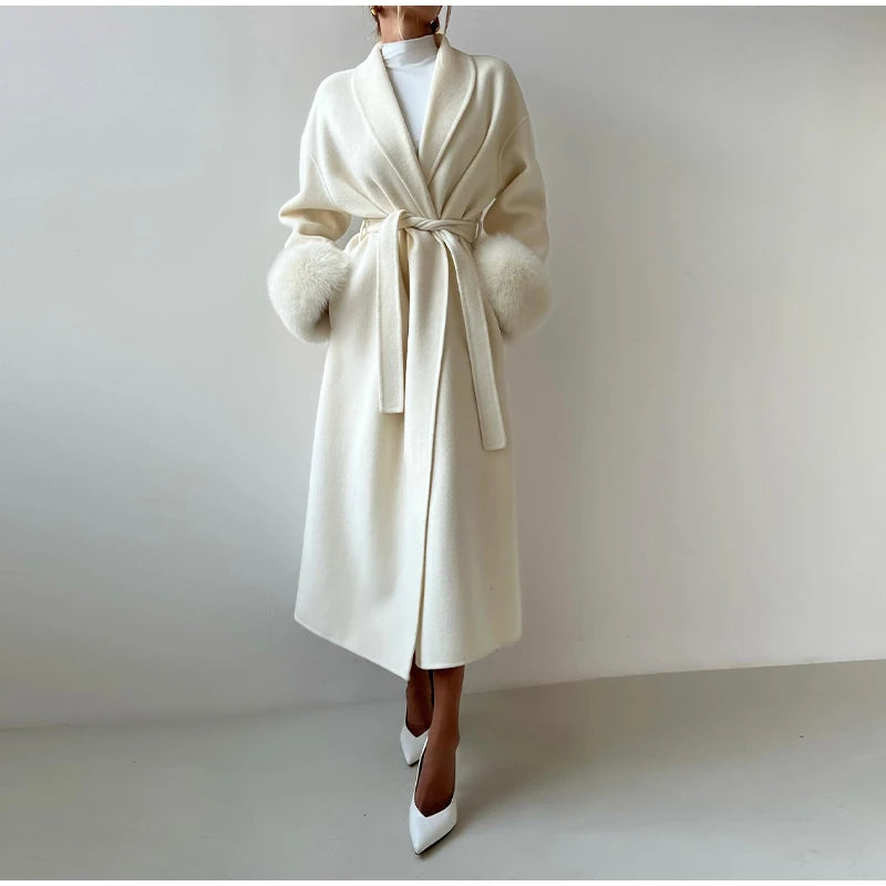 Elegant Longline Turn Down Collar Winter Coat for Women