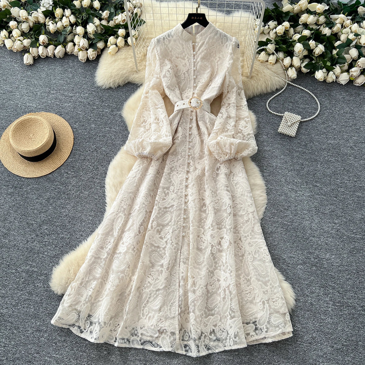 Crystal Belt Embroidered Maxi Dress