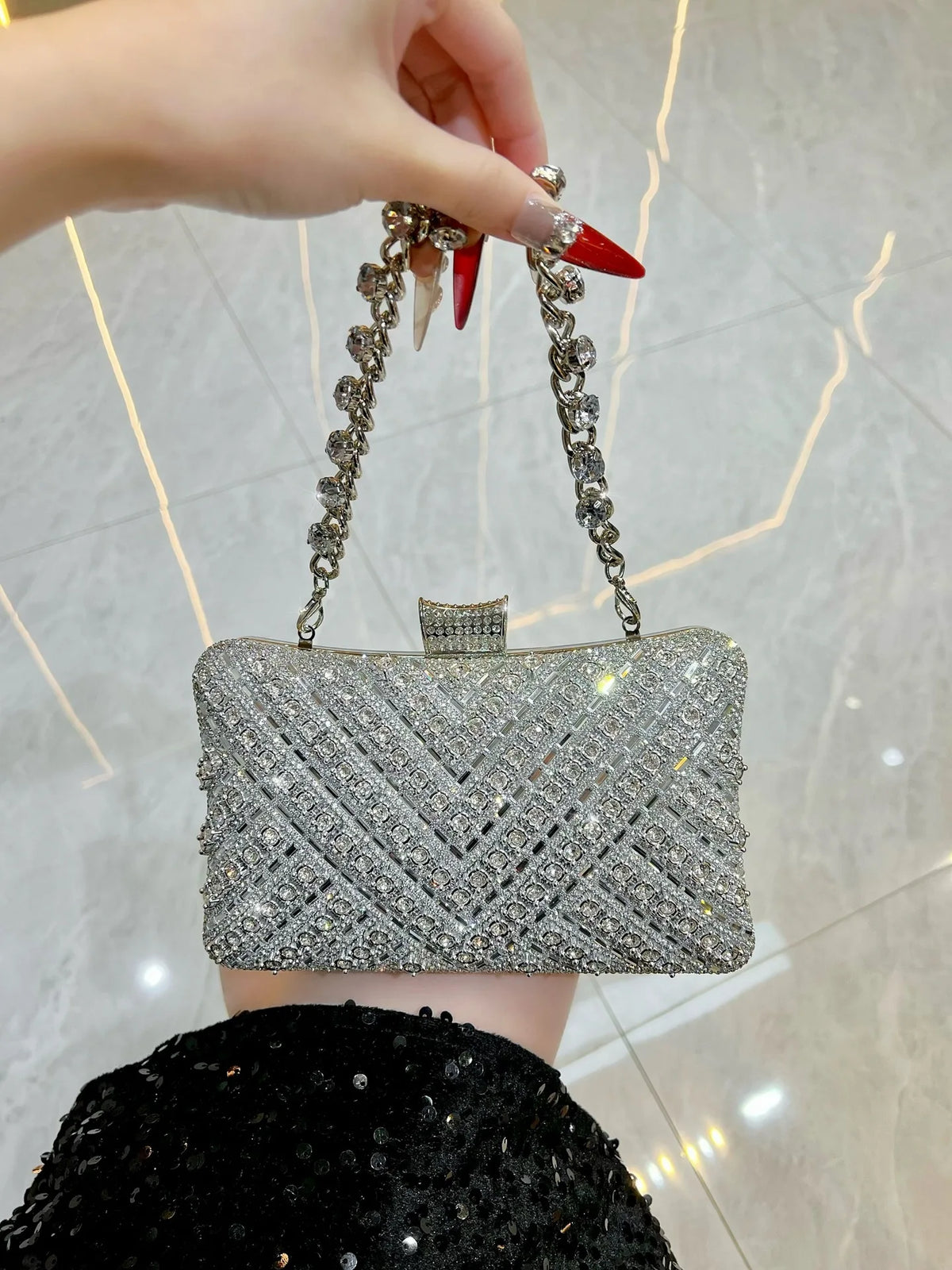 Dinner Fashion Women's Bag Luxury Brand Fashion Diamond-encrusted Women's Shoulder Bag High Quality Chain Shiny Women's Handbag