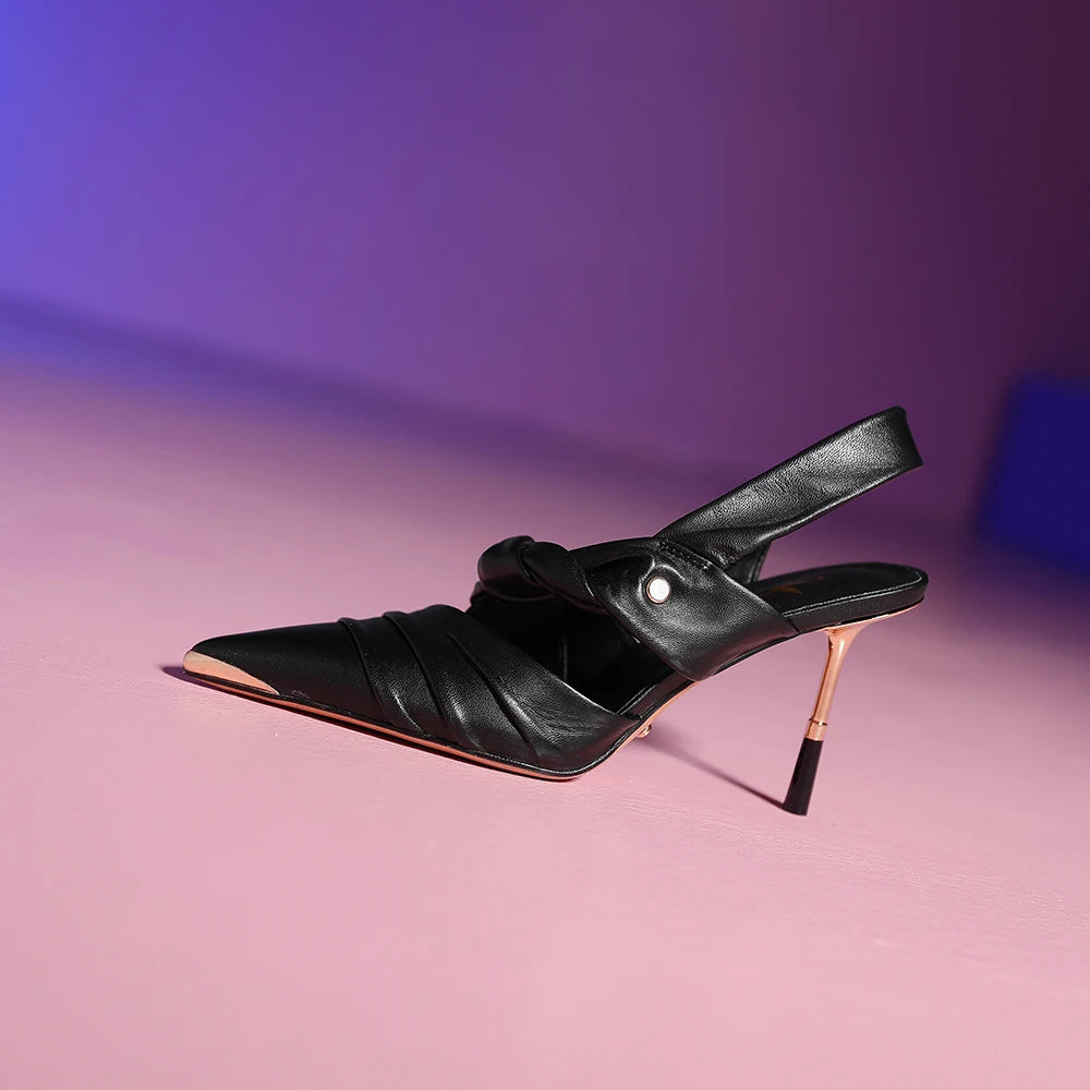 Elegant Real Leather Narrow Band Sandals for Women