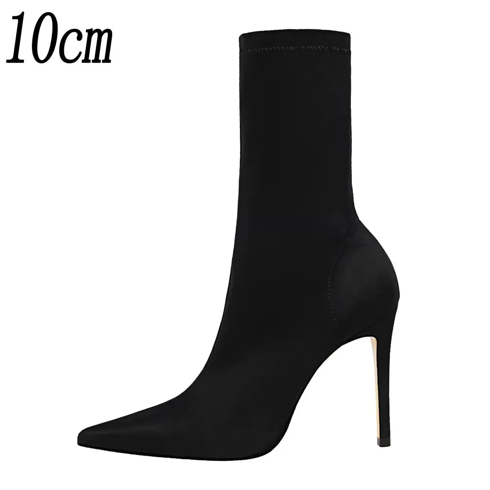 Pointed Toe Elastic High Heel Ankle Boots for Women