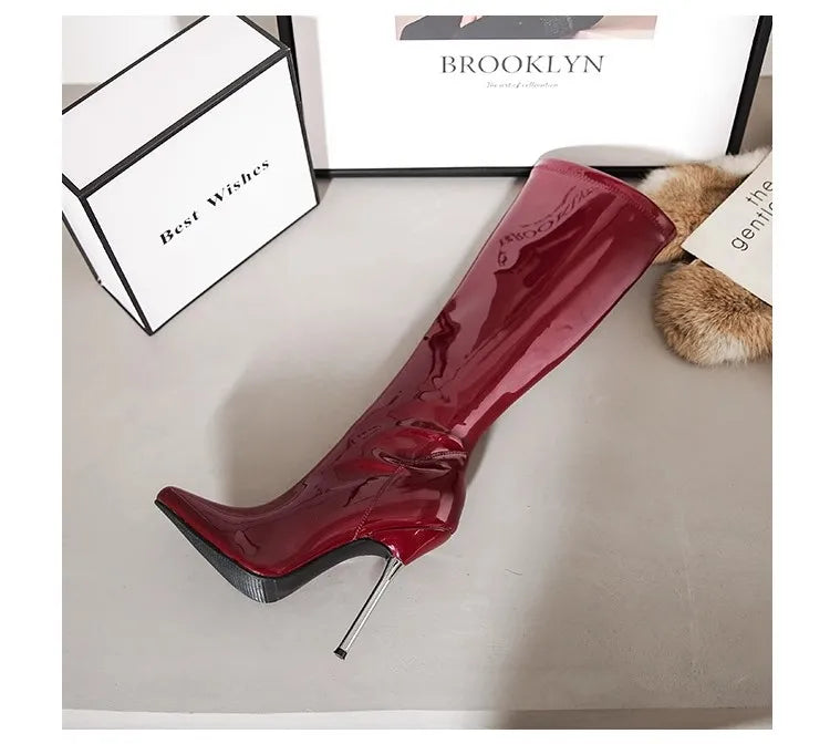 Black Pointed Toe Slim Knee Boots