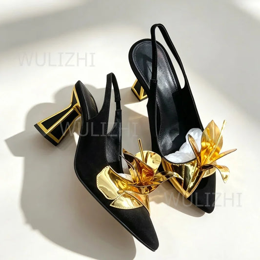 Floral Metallic Slingback Sandals